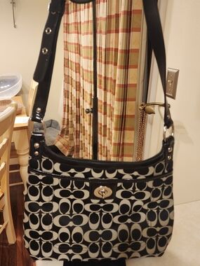 Coach Black and White Signature Canvas Shoulder Bag